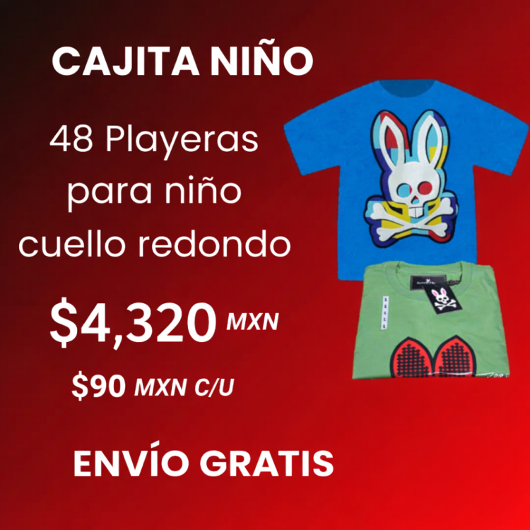 48 playeras cuello redondo para niño PREMIUM
